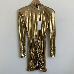 Rotate Birger Christensen Gold Metallic Dress Small